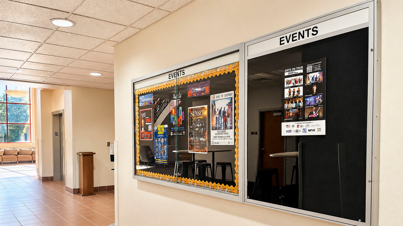 Events board in the lobby